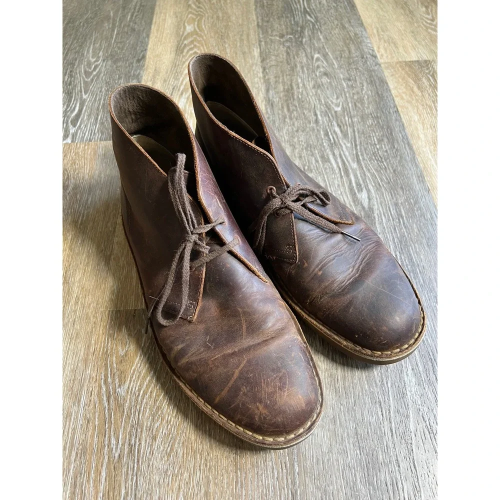 Clarks Desert Boots Mens Brown Leather Good Distressed Chukka Shoes